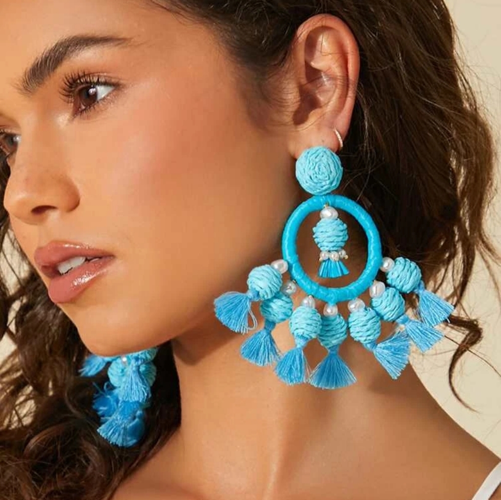 "Maicii" Tassel Aqua Blue Earrings